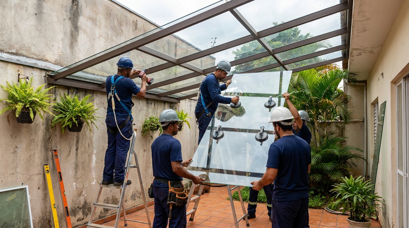 Instalação de cobertura de vidro em Cuiabá-MT