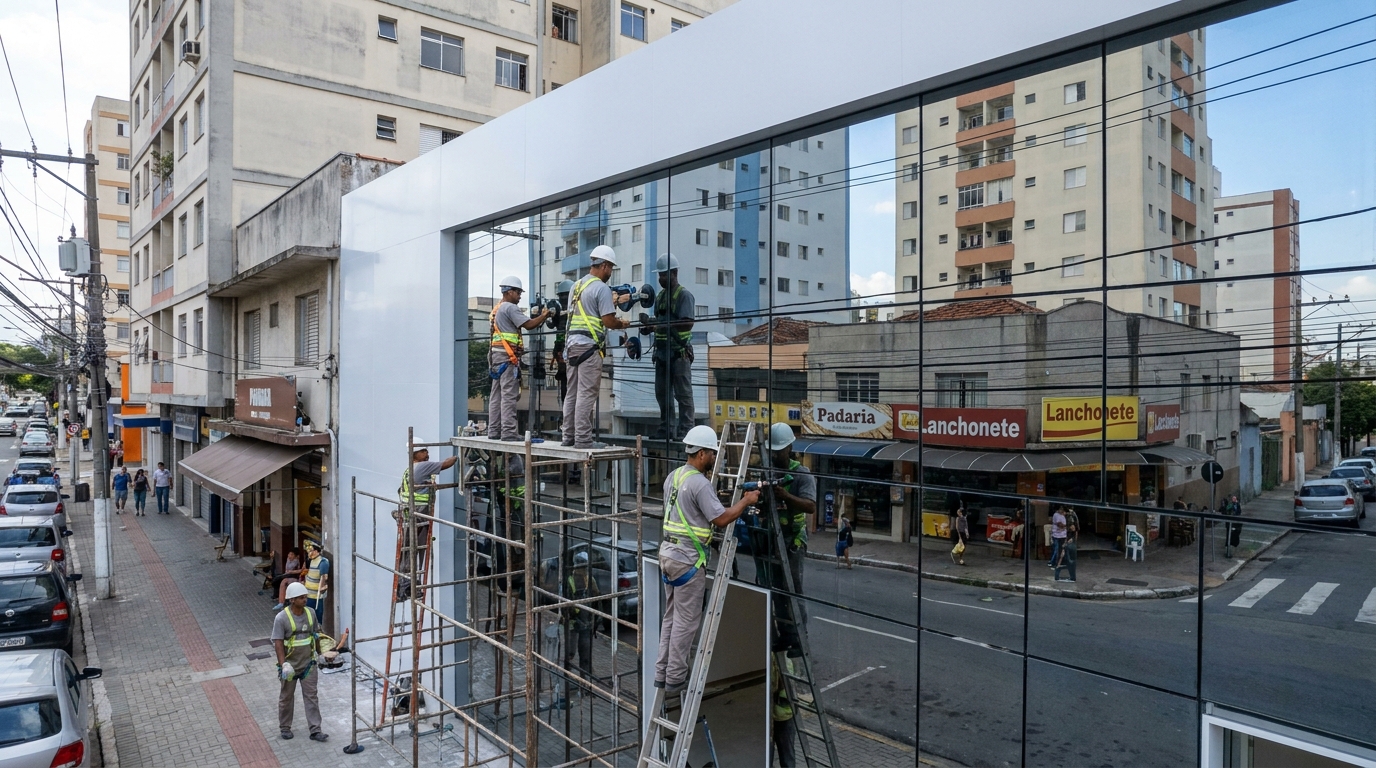 Fachada espelhada em esquina em Cuiabá-MT