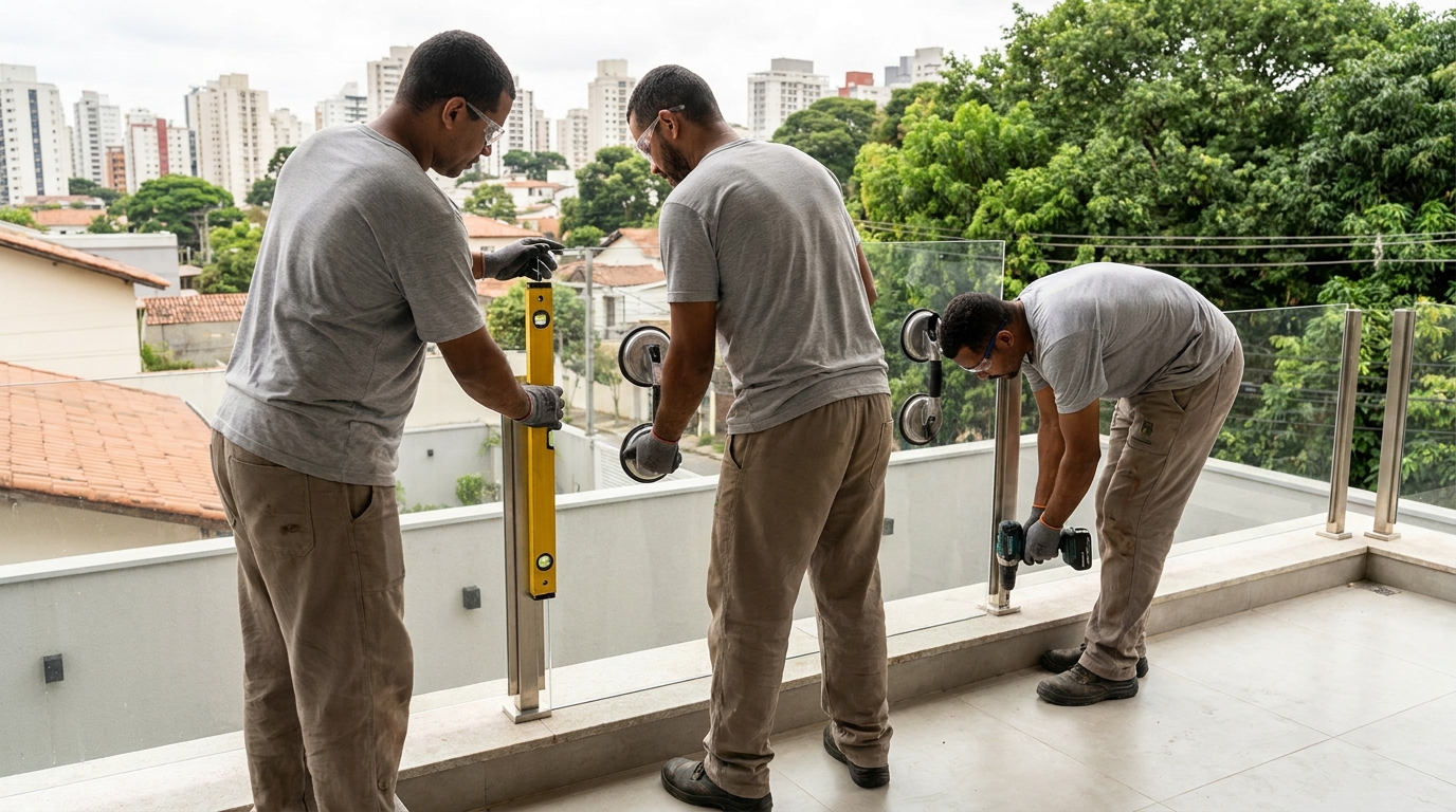 Guarda-corpo em terraço alto com vista cidade em Cuiabá-MT