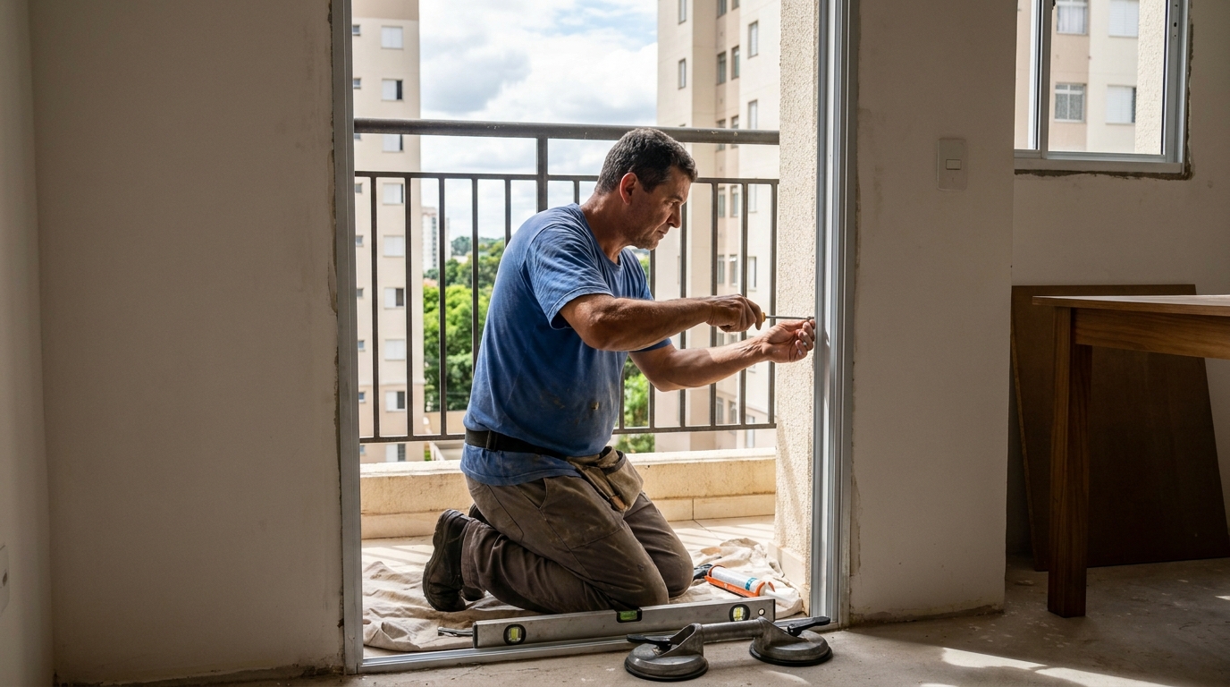 Janela de vidro em apartamento alto em Cuiabá-MT